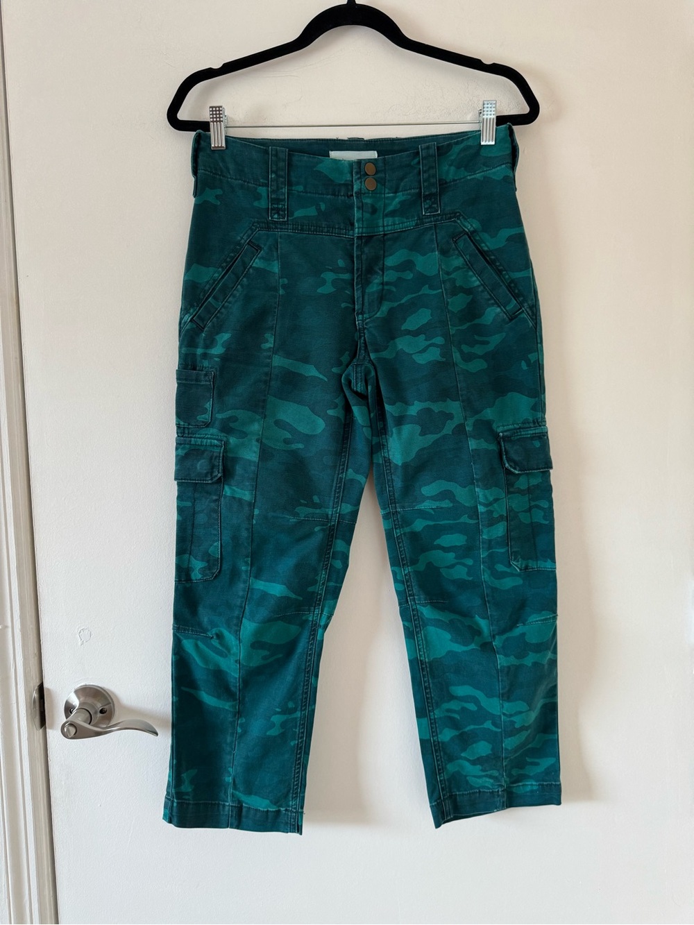 Anthropologie Austin Cargo Trousers Pants Camo Dark Turquoise Size 27 - Picture 2 of 16